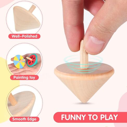 NUOBESTY Wood Spinning Tops for Kids, Unfinished Wooden Gyroscope Toys Spin Tops Montessori Toys for DIY Crafts, Birthday Party Favors, Family Game (12 Pieces) in Kuwait