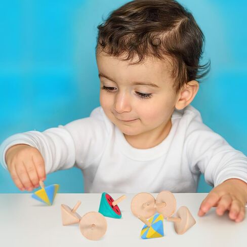 NUOBESTY Wood Spinning Tops for Kids, Unfinished Wooden Gyroscope Toys Spin Tops Montessori Toys for DIY Crafts, Birthday Party Favors, Family Game (12 Pieces) in Kuwait