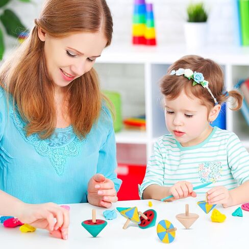 NUOBESTY Wood Spinning Tops for Kids, Unfinished Wooden Gyroscope Toys Spin Tops Montessori Toys for DIY Crafts, Birthday Party Favors, Family Game (12 Pieces) in Kuwait