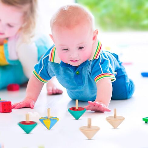 NUOBESTY Wood Spinning Tops for Kids, Unfinished Wooden Gyroscope Toys Spin Tops Montessori Toys for DIY Crafts, Birthday Party Favors, Family Game (12 Pieces) in Kuwait