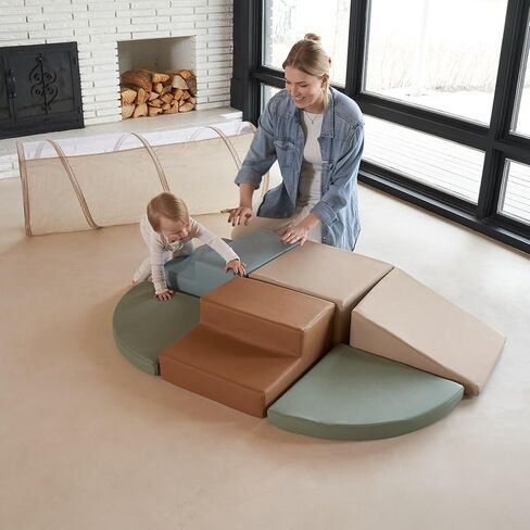 Fun Climbing Toy Set for Toddlers 1-3 - Crawl Tunnel & Foam Climbing Blocks | Play gym with crawl through tunnel and PU leather blocks - safe indoor fun for baby and kids to learn new skills in Kuwait