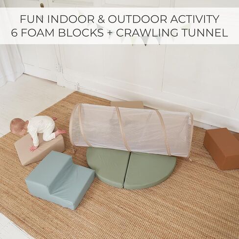 Fun Climbing Toy Set for Toddlers 1-3 - Crawl Tunnel & Foam Climbing Blocks | Play gym with crawl through tunnel and PU leather blocks - safe indoor fun for baby and kids to learn new skills in Kuwait