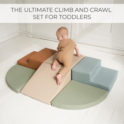 Fun Climbing Toy Set for Toddlers 1-3 - Crawl Tunnel & Foam Climbing Blocks | Play gym with crawl through tunnel and PU leather blocks - safe indoor fun for baby and kids to learn new skills in Kuwait