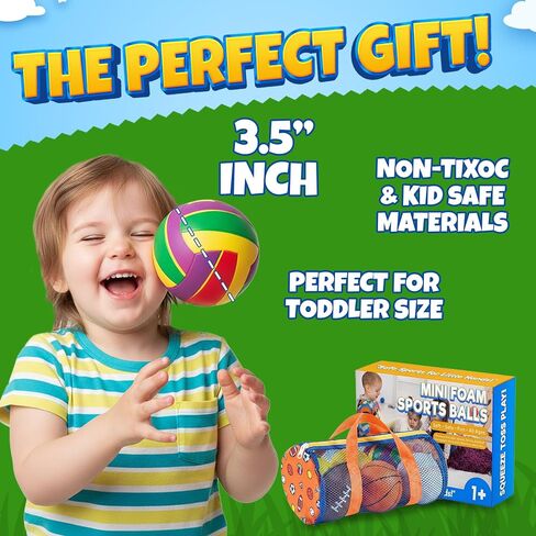 Sports Balls for Toddlers 1-3, 6 Piece Soft Sports Balls with Foam Soccer, Basketball, Football, Baseball, Tennis & Volleyball - Toddler Boys & Girls Ball Toy Gift in Kuwait