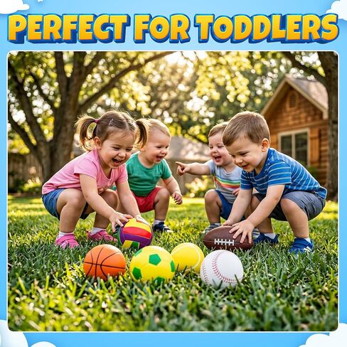 Sports Balls for Toddlers 1-3, 6 Piece Soft Sports Balls with Foam Soccer, Basketball, Football, Baseball, Tennis & Volleyball - Toddler Boys & Girls Ball Toy Gift in Kuwait