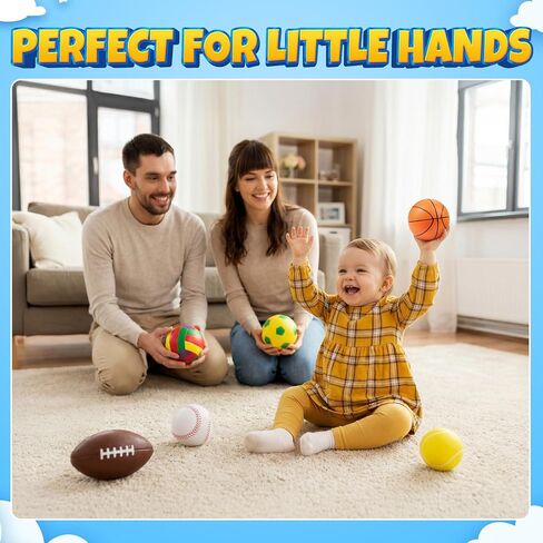 Sports Balls for Toddlers 1-3, 6 Piece Soft Sports Balls with Foam Soccer, Basketball, Football, Baseball, Tennis & Volleyball - Toddler Boys & Girls Ball Toy Gift in Kuwait