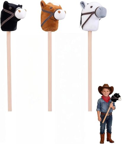 3-Piece Detachable Stick Horse Soft-Touch Plush Toy for Kid | Easy Assembly,Perfect for Cowboy Themed Party,Group Play,Family Activities and Decoration in Kuwait