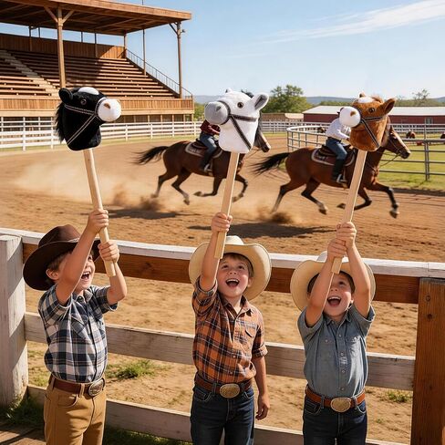 3-Piece Detachable Stick Horse Soft-Touch Plush Toy for Kid | Easy Assembly,Perfect for Cowboy Themed Party,Group Play,Family Activities and Decoration in Kuwait
