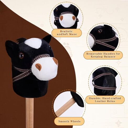 6-Piece Detachable Stick Horse, Hobby Horse Plush Toy, Kid-Safe Horse on a Stick for Party/Home/Store Decor & Play, Easy Assembly in Kuwait