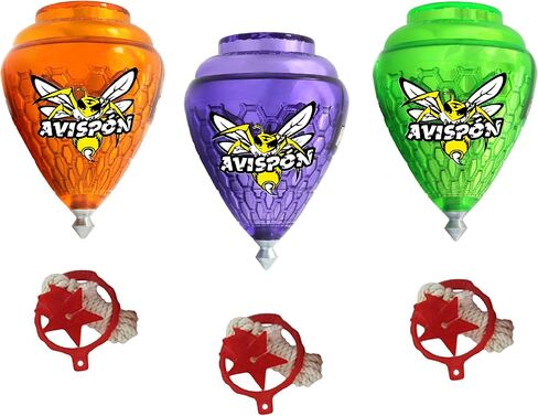 3 Pack Avispon Durable Plastic Spin Tops for Kids Metal Tip Made in Mexico - Trompo Mexicano Avispon Plco Durable & Punta de Metal (Pack of 3 Assorted Colors) in Kuwait