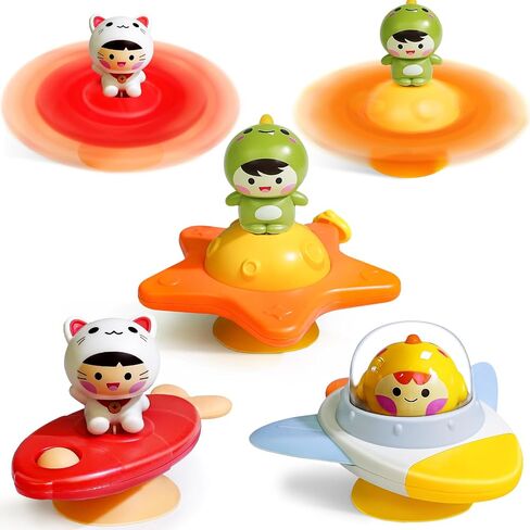 BEESTECH Suction Cup Spinner Toys for 1 2 3 Years Old Boys Girls, Bath Toys for Toddlers 1-3, Travel Toys for Kids Car Rides Flight Trip, Novelty Spinning Top for Baby Gifts in Kuwait