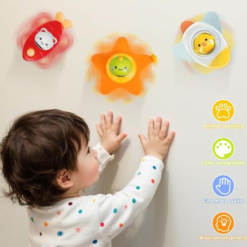 BEESTECH Suction Cup Spinner Toys for 1 2 3 Years Old Boys Girls, Bath Toys for Toddlers 1-3, Travel Toys for Kids Car Rides Flight Trip, Novelty Spinning Top for Baby Gifts in Kuwait
