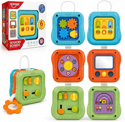 6-in-1 Montessori Busy Board for Toddlers 1-3, Sensory Activity Board with Fine Motor Skills Toys, Portable Travel Toy, Educational Learning Toy for Boys and Girls Ages 1-3 in Kuwait