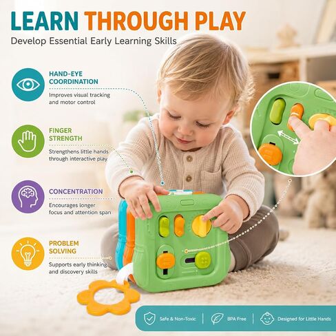 6-in-1 Montessori Busy Board for Toddlers 1-3, Sensory Activity Board with Fine Motor Skills Toys, Portable Travel Toy, Educational Learning Toy for Boys and Girls Ages 1-3 in Kuwait