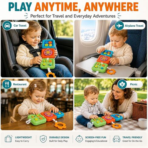 6-in-1 Montessori Busy Board for Toddlers 1-3, Sensory Activity Board with Fine Motor Skills Toys, Portable Travel Toy, Educational Learning Toy for Boys and Girls Ages 1-3 in Kuwait