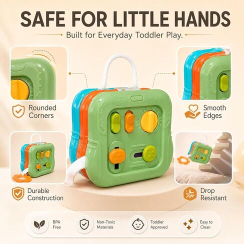 6-in-1 Montessori Busy Board for Toddlers 1-3, Sensory Activity Board with Fine Motor Skills Toys, Portable Travel Toy, Educational Learning Toy for Boys and Girls Ages 1-3 in Kuwait