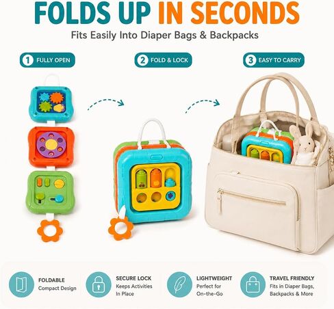 6-in-1 Montessori Busy Board for Toddlers 1-3, Sensory Activity Board with Fine Motor Skills Toys, Portable Travel Toy, Educational Learning Toy for Boys and Girls Ages 1-3 in Kuwait
