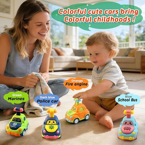 soi-meme 4 Pack Press and Go Car Toys for Toddlers 1-3 Year Old Boys, Easy Push Down Action, Certified CPSC- Learning Cause Effect Toddler Toy, Gifts for 1+ Year Old Baby Boy Girl in Kuwait