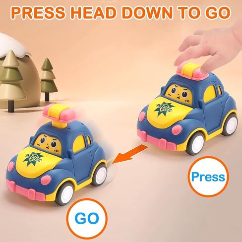 soi-meme 4 Pack Press and Go Car Toys for Toddlers 1-3 Year Old Boys, Easy Push Down Action, Certified CPSC- Learning Cause Effect Toddler Toy, Gifts for 1+ Year Old Baby Boy Girl in Kuwait