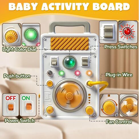 Montessori Toy Busy Board for 1 Year Old, Airplane Essential Travel Toys Roadtrip Activities for Toddler Boy Toy Educational LED Light Switch Learning Activity Sensory Board for Toddler 1-3 Girl Gift in Kuwait