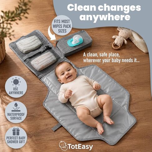 Portable Changing Pad - Changing Pad Travel Extra Long Waterproof with Storage and Wipes Pocket - Foldable Baby Diaper Changing Pad - Portable Changing Station for Travel, On-the-Go Parents & Newborns in Kuwait