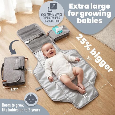 Portable Changing Pad - Changing Pad Travel Extra Long Waterproof with Storage and Wipes Pocket - Foldable Baby Diaper Changing Pad - Portable Changing Station for Travel, On-the-Go Parents & Newborns in Kuwait