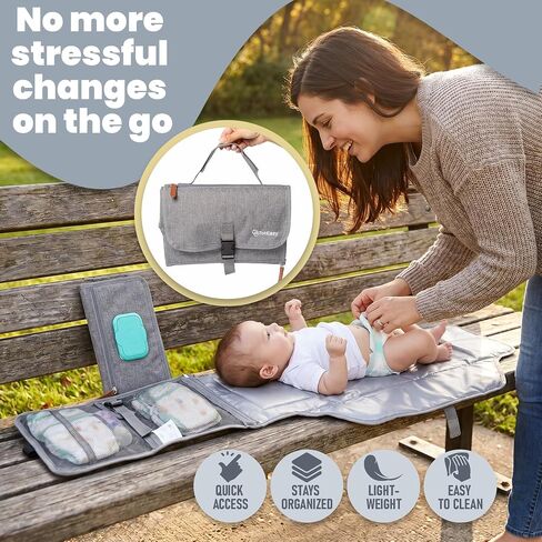 Portable Changing Pad - Changing Pad Travel Extra Long Waterproof with Storage and Wipes Pocket - Foldable Baby Diaper Changing Pad - Portable Changing Station for Travel, On-the-Go Parents & Newborns in Kuwait