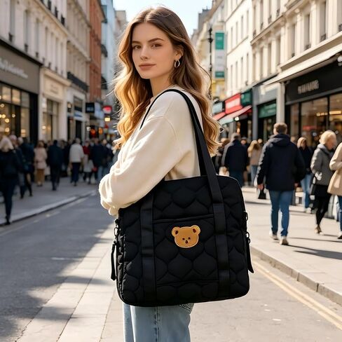 Black Bear Pattern Diaper Handbag,Versatile Large Capacity Hospital Bag for Maternity Essentials and Travel Use in Kuwait