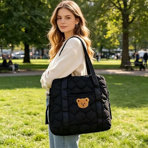 Black Bear Pattern Diaper Handbag,Versatile Large Capacity Hospital Bag for Maternity Essentials and Travel Use in Kuwait
