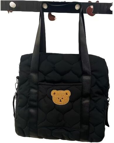 Black Bear Pattern Diaper Handbag,Versatile Large Capacity Hospital Bag for Maternity Essentials and Travel Use in Kuwait