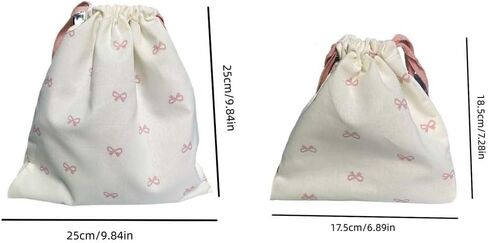 Cotton Pouch White Casual Canvas Bundle Pocket Diaper Pouch Bow Printed Drawstring Hanging Bag Shopping(L,pink) in Kuwait
