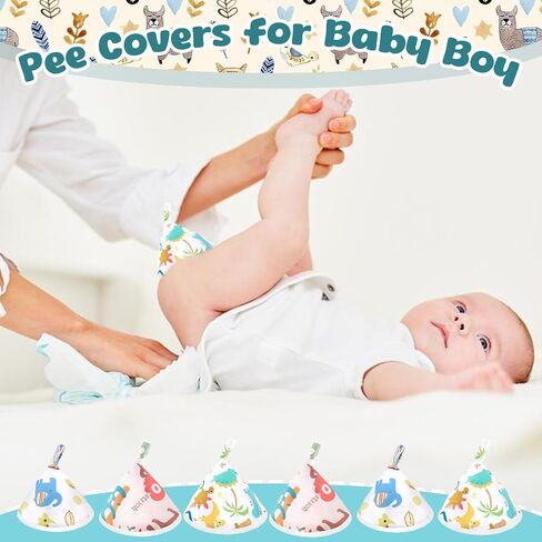 6 Pcs Pee Covers for Baby Boys, Reusable Flannel Peepeeteepe Baby Boy with Hanging Loop, Strong Absorbent Pee Shield Pee Tent for Diaper Changes(6Pcs-Animal) in Kuwait