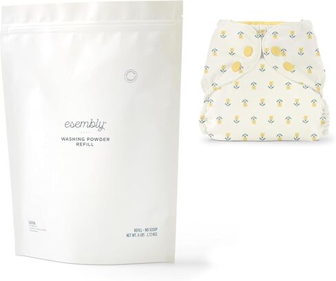 Esembly Laundry & Diapering Bundle – 6lb Washing Powder Refill and 1 Waterproof Cloth Diaper Outer (Buds, Size 1) – Fragrance-Free, EWG Verified, Planet-Conscious in Kuwait