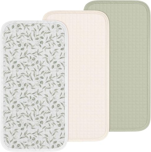Breling 3 Pcs Waterproof Changing Pad Liners Reusable Baby Diaper Pad Liners for Girl Boy 27.5 x 14.2 Quilted Floral Cotton Changing Table Cover(Green Leaves) in Kuwait