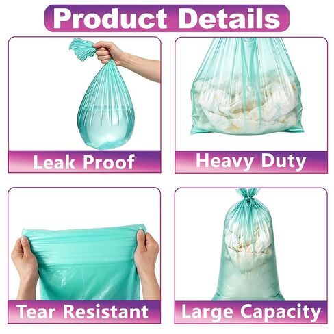 12 Pcs Adult Diaper Pail Liners Compatible with Akord 280 Slim | Odor Locking Continuous Roll System, Easy Cut & Tie, Lightly Scented, Green in Saudi Arabia