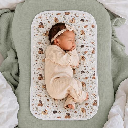 Miaoberry Organic Muslin Portable Changing Pad Liner – Waterproof Reusable Baby Diaper Changing Pad Cover for Travel, Woodland Deer and Soft Green, 3 Pack in Kuwait