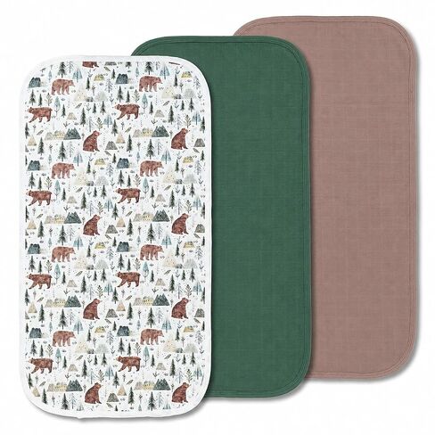 Miaoberry Organic Muslin Portable Changing Pad Liner – Waterproof Reusable Baby Diaper Changing Pad Cover for Travel, Forest Woodland Bear, 3 Pack in Kuwait