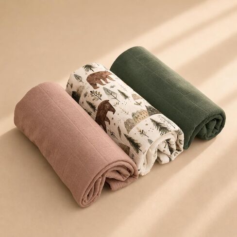 Miaoberry Organic Muslin Portable Changing Pad Liner – Waterproof Reusable Baby Diaper Changing Pad Cover for Travel, Forest Woodland Bear, 3 Pack in Kuwait