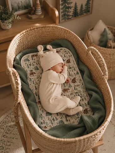 Miaoberry Organic Muslin Portable Changing Pad Liner – Waterproof Reusable Baby Diaper Changing Pad Cover for Travel, Forest Woodland Bear, 3 Pack in Kuwait