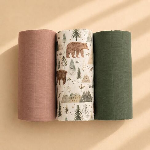 Miaoberry Organic Muslin Portable Changing Pad Liner – Waterproof Reusable Baby Diaper Changing Pad Cover for Travel, Forest Woodland Bear, 3 Pack in Kuwait