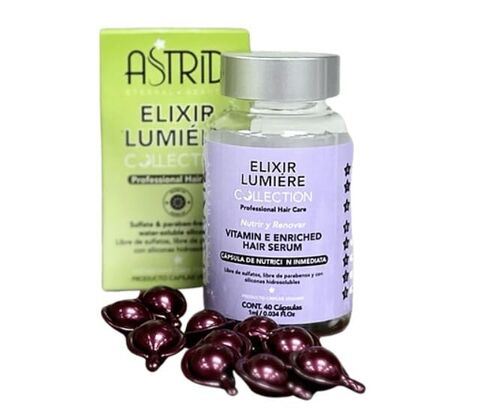 ASTRID Elixir Lumiere Hair Serum, Vitamin E Enriched Treatment, 40 Capsules, UV and Thermal Protection in Kuwait