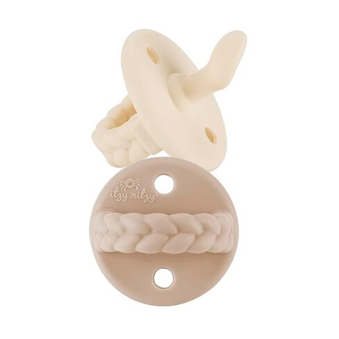 Itzy Ritzy Silicone Orthodontic Pacifiers - Itzy Soother Pacifiers with Collapsible Handle & Two Air Holes for Added Safety, Baby Pacifier For Ages 0-6 Months (Ballet Slipper & Primrose) in Kuwait