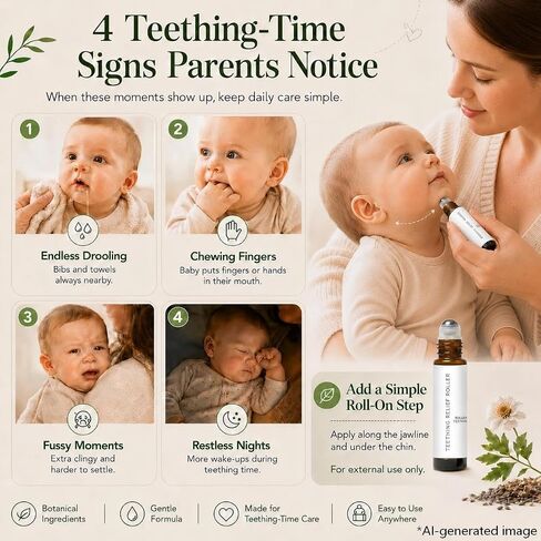 Teething Relief Teething Roller for Babies, Gentle Care Formula with Camellia Oil and Vitamin E, Ideal for Fussy Teething Times, Easy External Roll-On, 10ml, 2 Pack in Kuwait