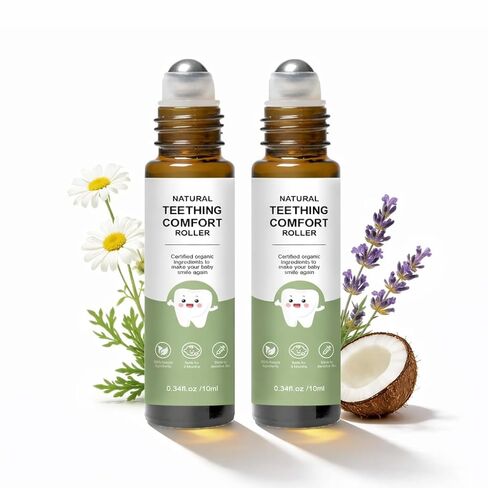 Teething Roller, Teething Oil Roller with Chamomile & Rose Oil, Gentle Roll-On Formula, Easy to Use, Portable Daily Care (Green 2PC) in Kuwait
