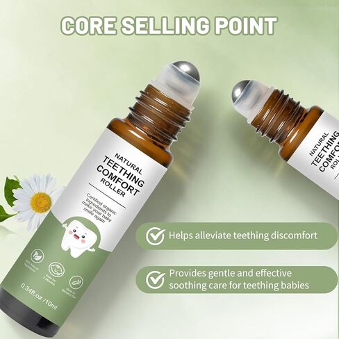 Teething Roller, Teething Oil Roller with Chamomile & Rose Oil, Gentle Roll-On Formula, Easy to Use, Portable Daily Care (Green 2PC) in Kuwait