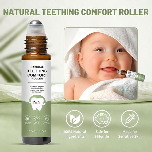 Teething Roller, Teething Oil Roller with Chamomile & Rose Oil, Gentle Roll-On Formula, Easy to Use, Portable Daily Care (Green 2PC) in Kuwait