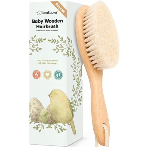 Wooden Baby Hair Brush for Toddler, Infant Cradle Cap (Walnut, Regular) | Soft Goat Bristles Brush for Newborn Girl, Boy Hair, Scalp, Styling, Gentle Grooming, Baby Comb, Baby Bath Essentials in Kuwait