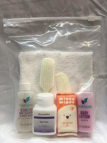 Bulk Infant Hygiene Kits – 24 Count Case | Baby Care Essentials with Tear-Free Shampoo, Lotion, Powder, Wipes, Comb & Brush Set, Washcloth | Prepacked for Hospitals & Donations in Kuwait