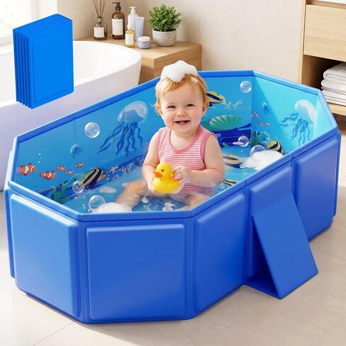 2026 Toddler Bath Tub for Shower, Portable Bathtub for Kids, Toddler,Thickened Toddler Bathtub Foldable – Portable, Travel & Shower Ready, Easy to Clean,Ocean Theme, 12M-5Y in Kuwait