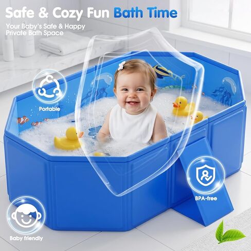 2026 Toddler Bath Tub for Shower, Portable Bathtub for Kids, Toddler,Thickened Toddler Bathtub Foldable – Portable, Travel & Shower Ready, Easy to Clean,Ocean Theme, 12M-5Y in Kuwait